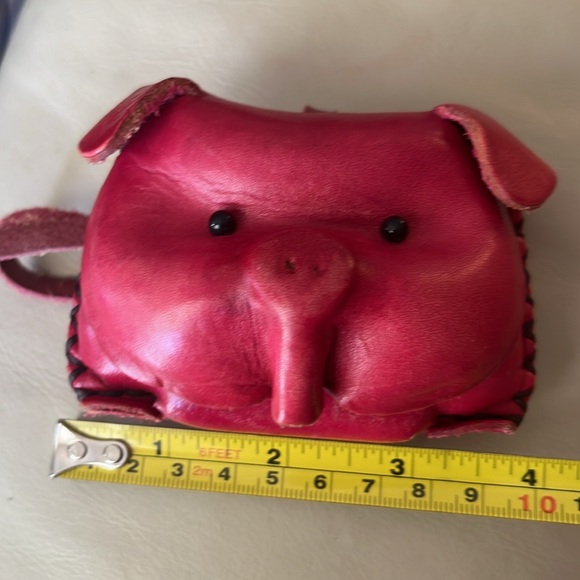 Leather Piggy Coin Key Ring Dark Pink Just Adorable-Handmade - Picture 11 of 12